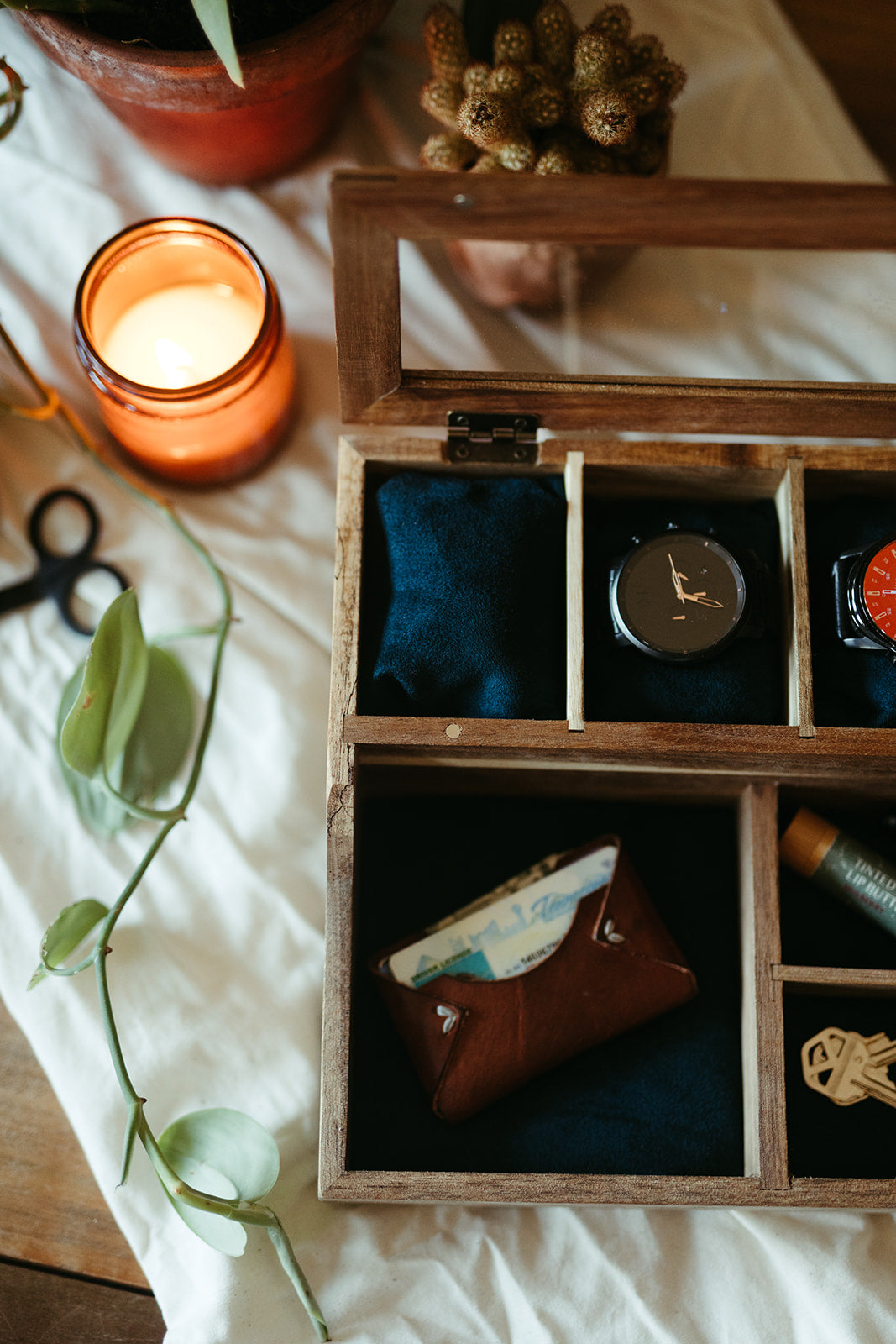 Acacia Valet Watch Box - 5 Compartment Glass Watch Box - Men's Valet - Watch Storage - Watch Organizer