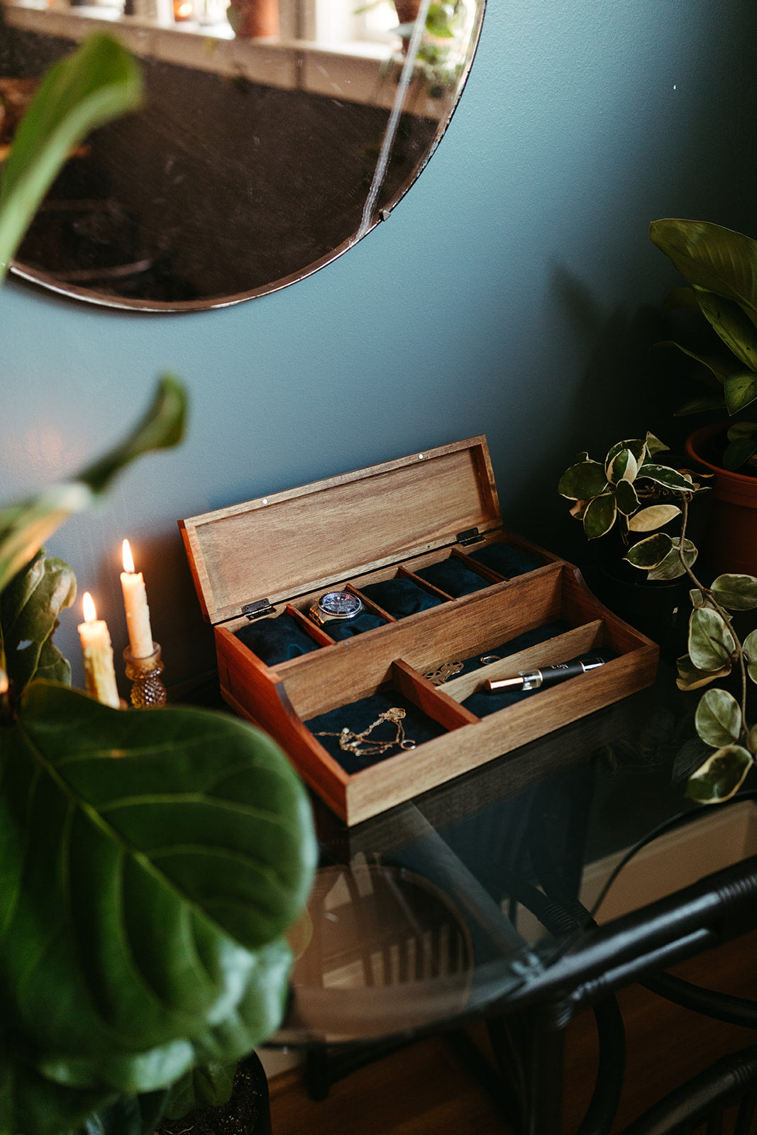 Acacia Solid Lid Valet Watch Box - 5 Compartment Watch Box - Men's Valet - Watch Storage - Watch Organizer