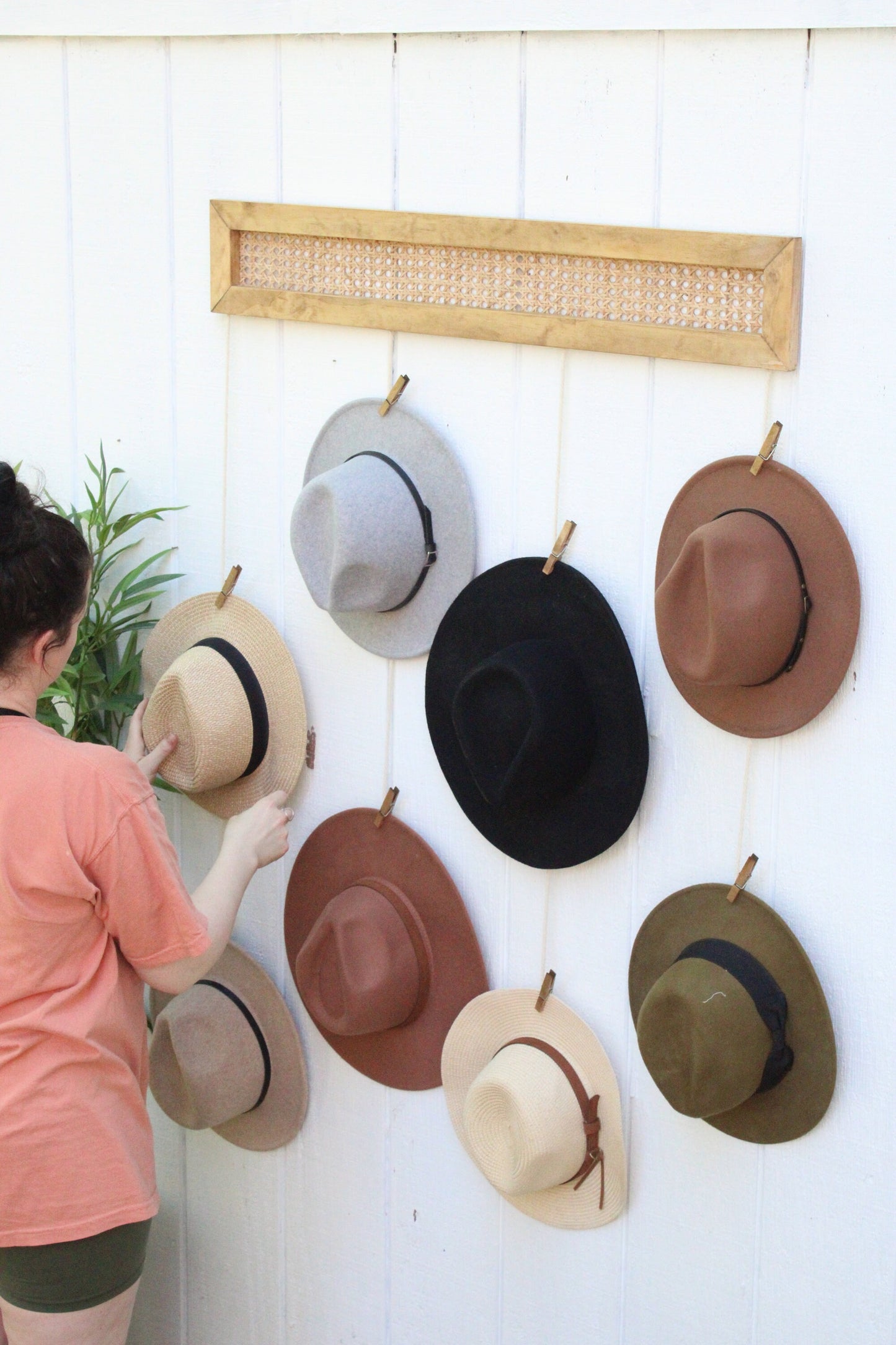 BOHO Rattan Hat Rack Organizer