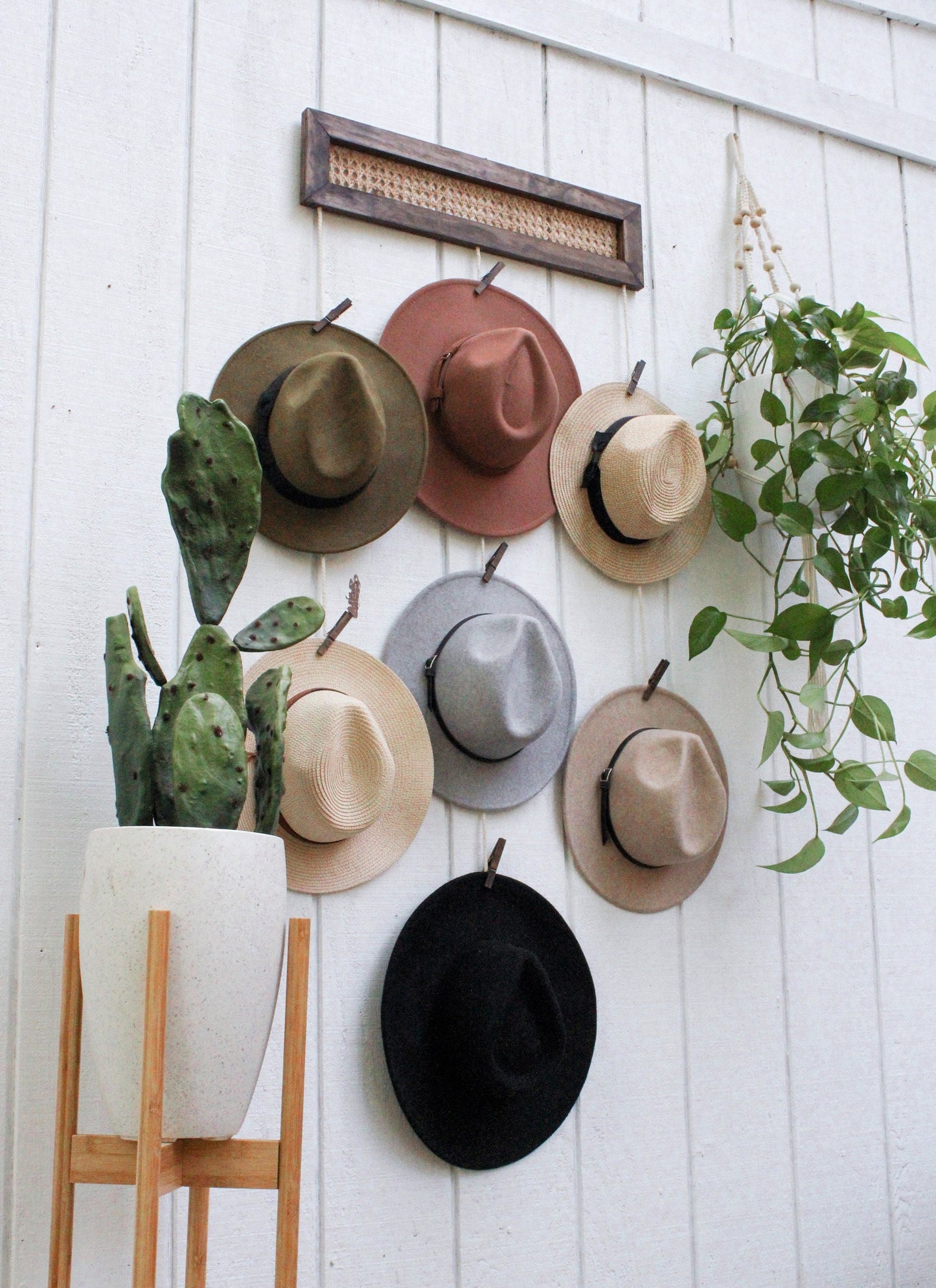 BOHO Rattan Hat Rack Organizer