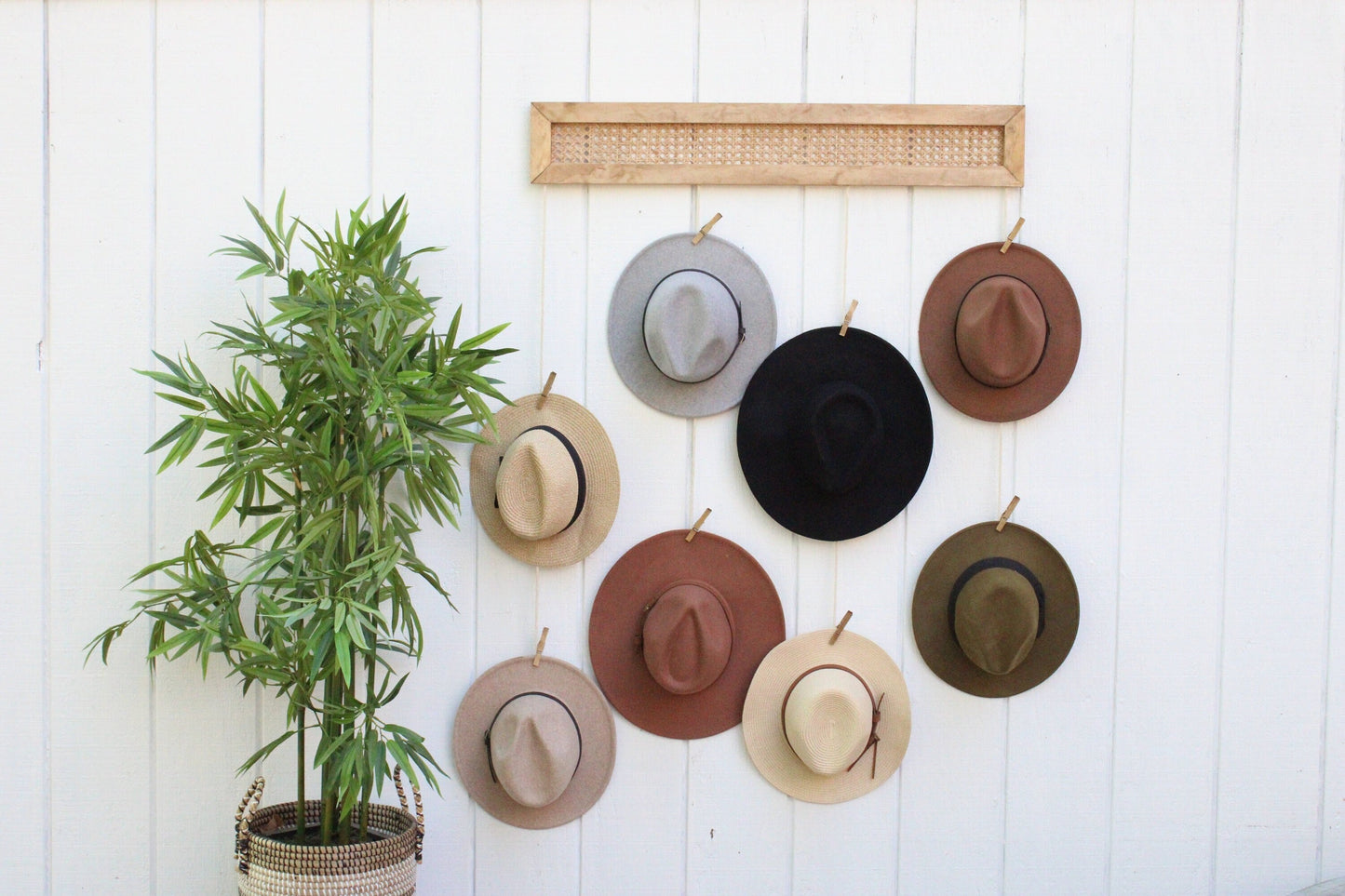 BOHO Rattan Hat Rack Organizer