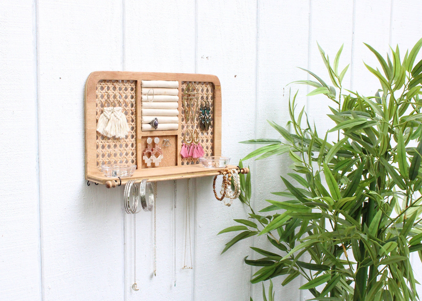 Rattan Jewelry Organizer Wall Hanging