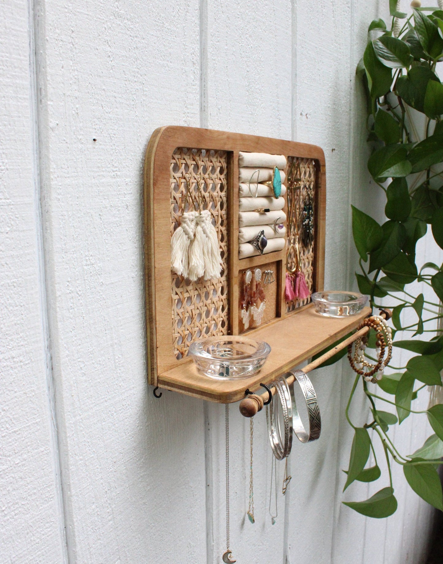 Rattan Jewelry Organizer Wall Hanging