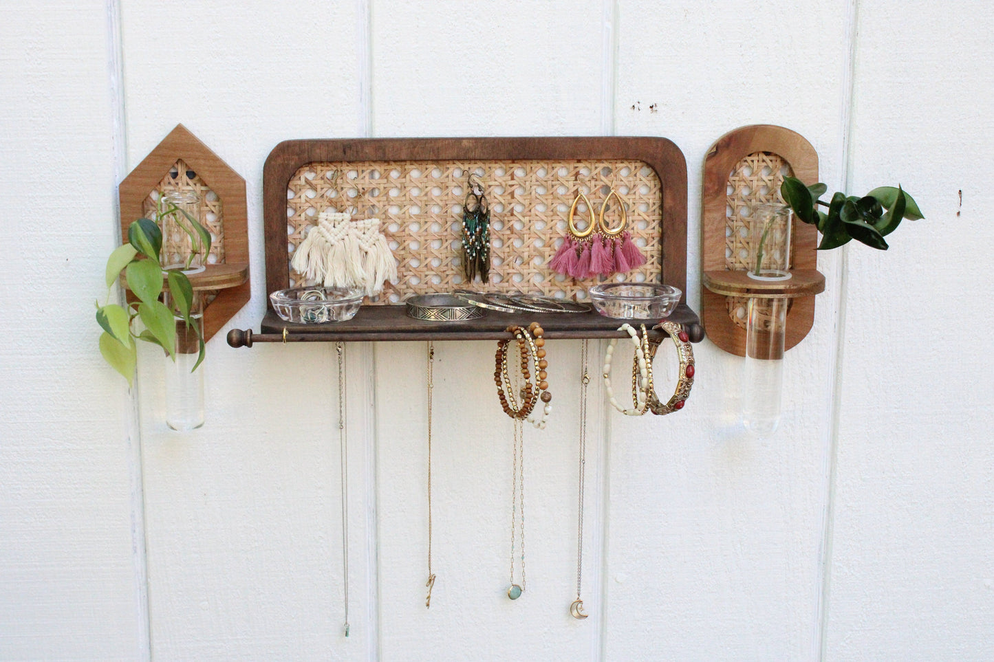 Rattan Jewelry Organizer Wall Hanging