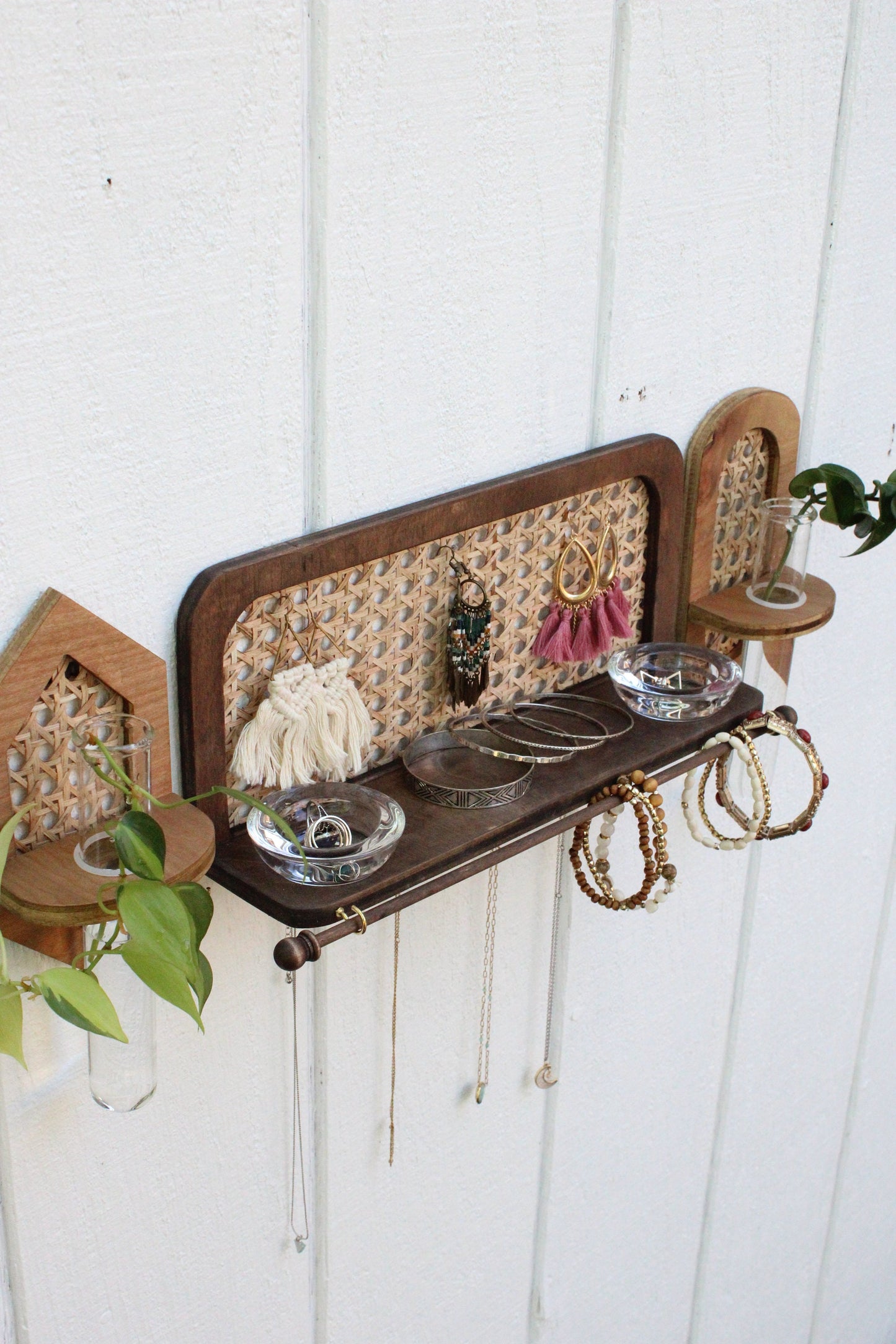 Rattan Jewelry Organizer Wall Hanging