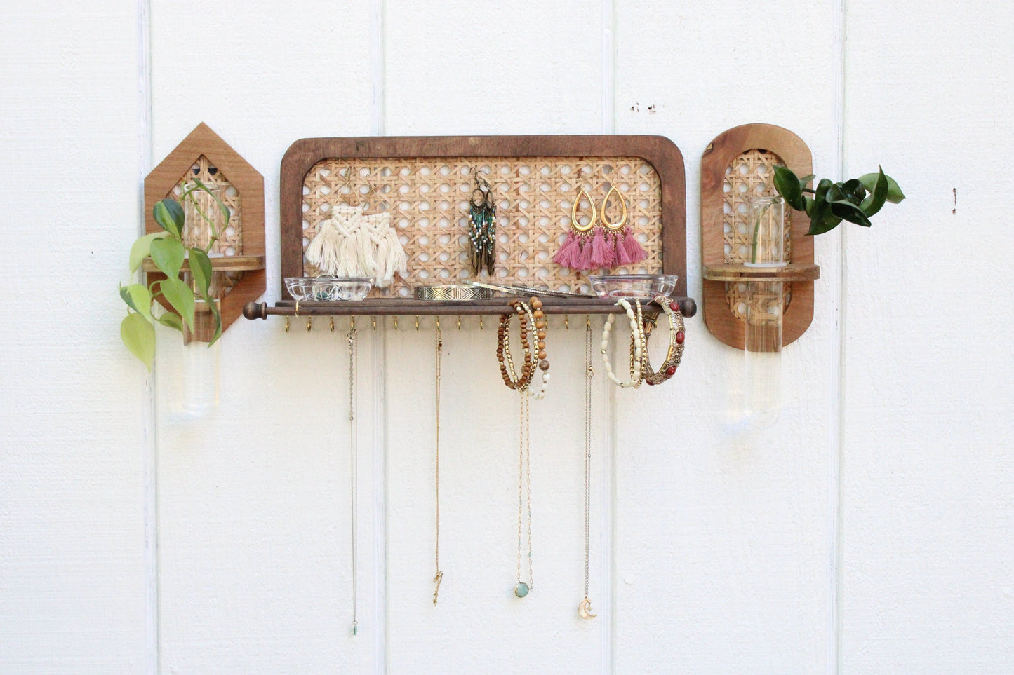 Rattan Jewelry Organizer Wall Hanging