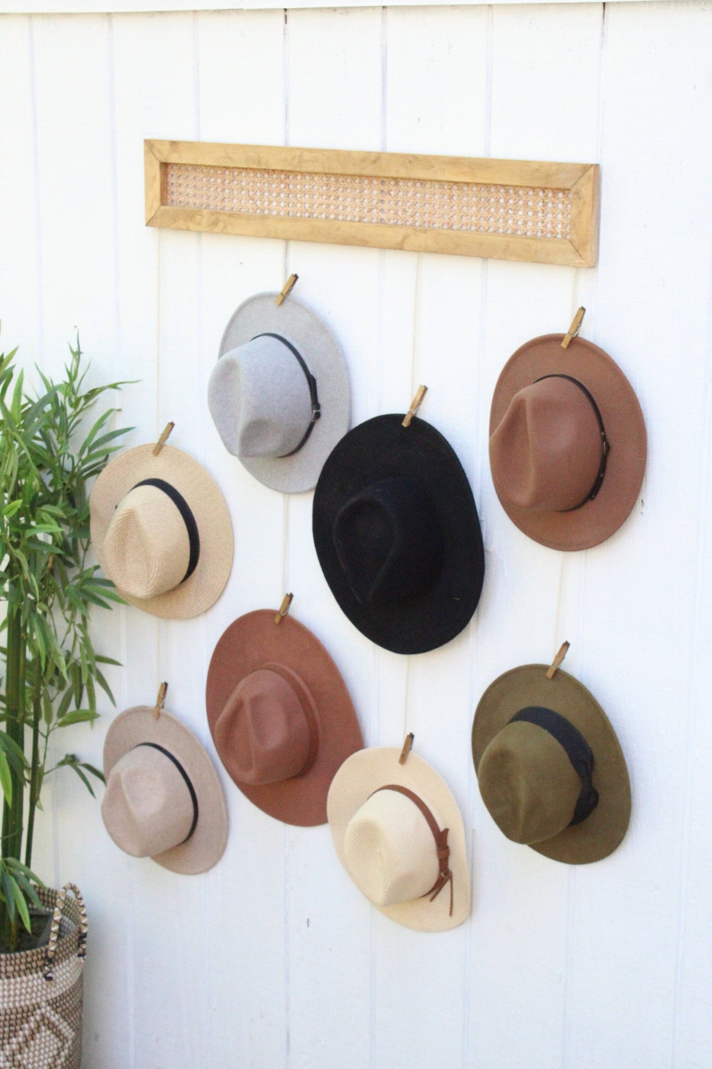 BOHO Rattan Hat Rack Organizer