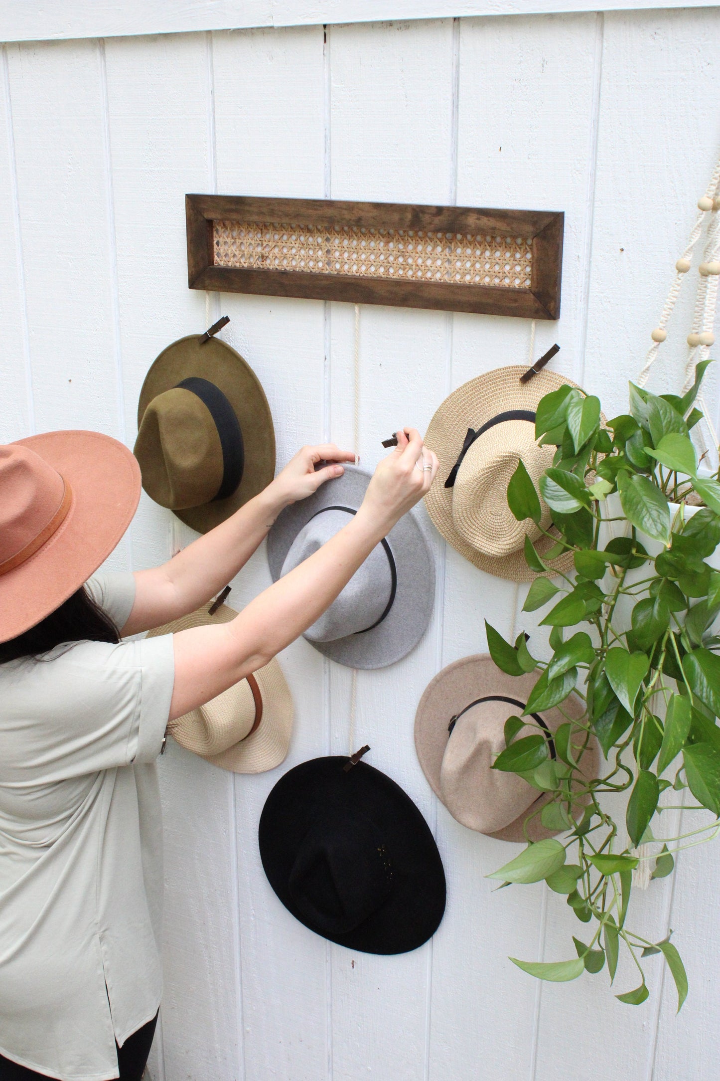 BOHO Rattan Hat Rack Organizer