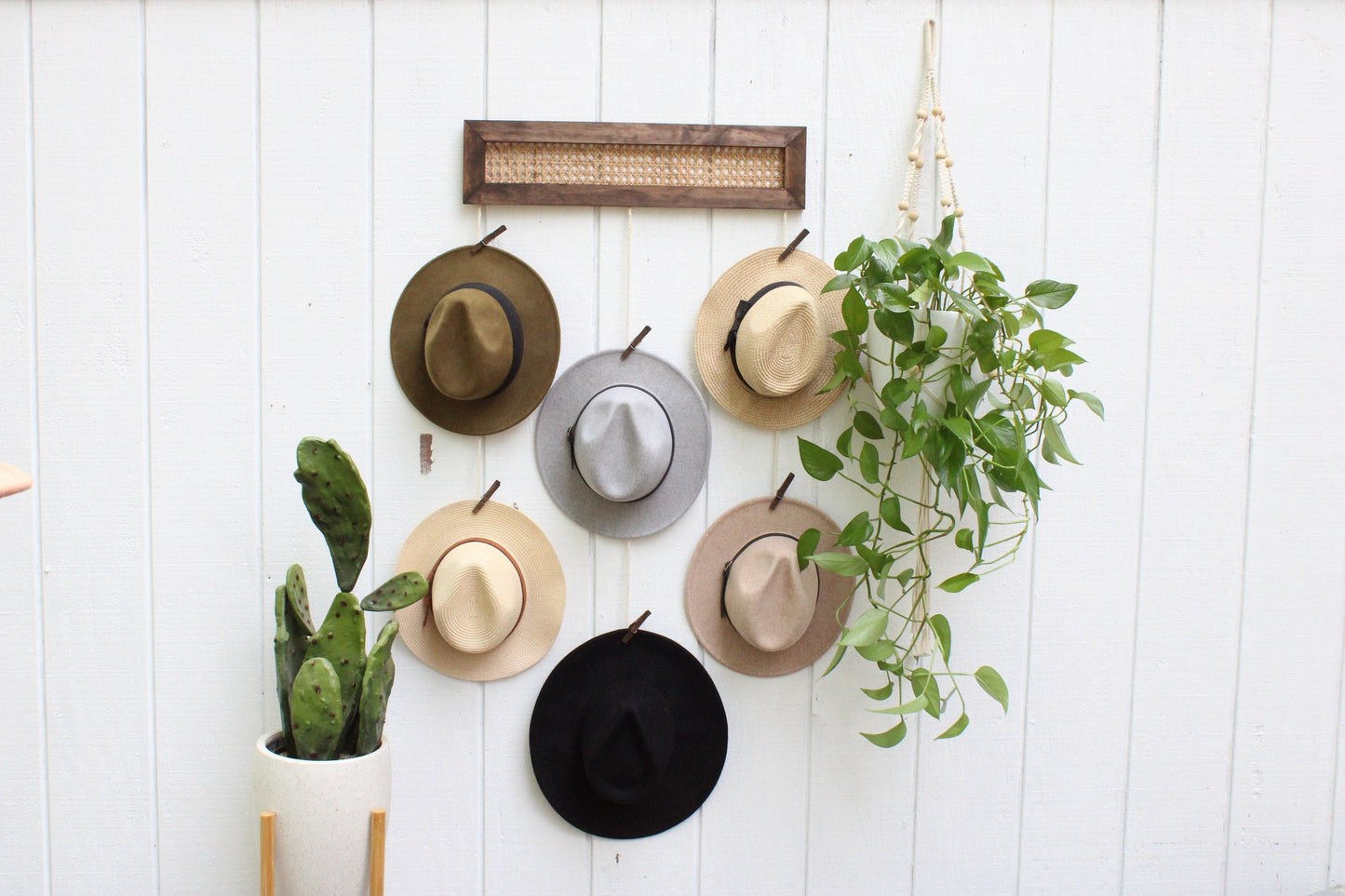BOHO Rattan Hat Rack Organizer