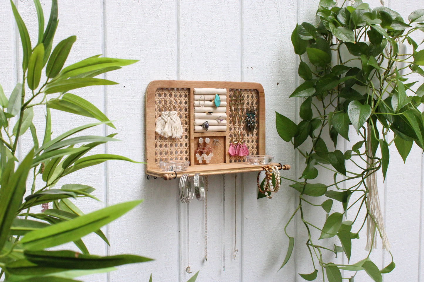 Rattan Jewelry Organizer Wall Hanging