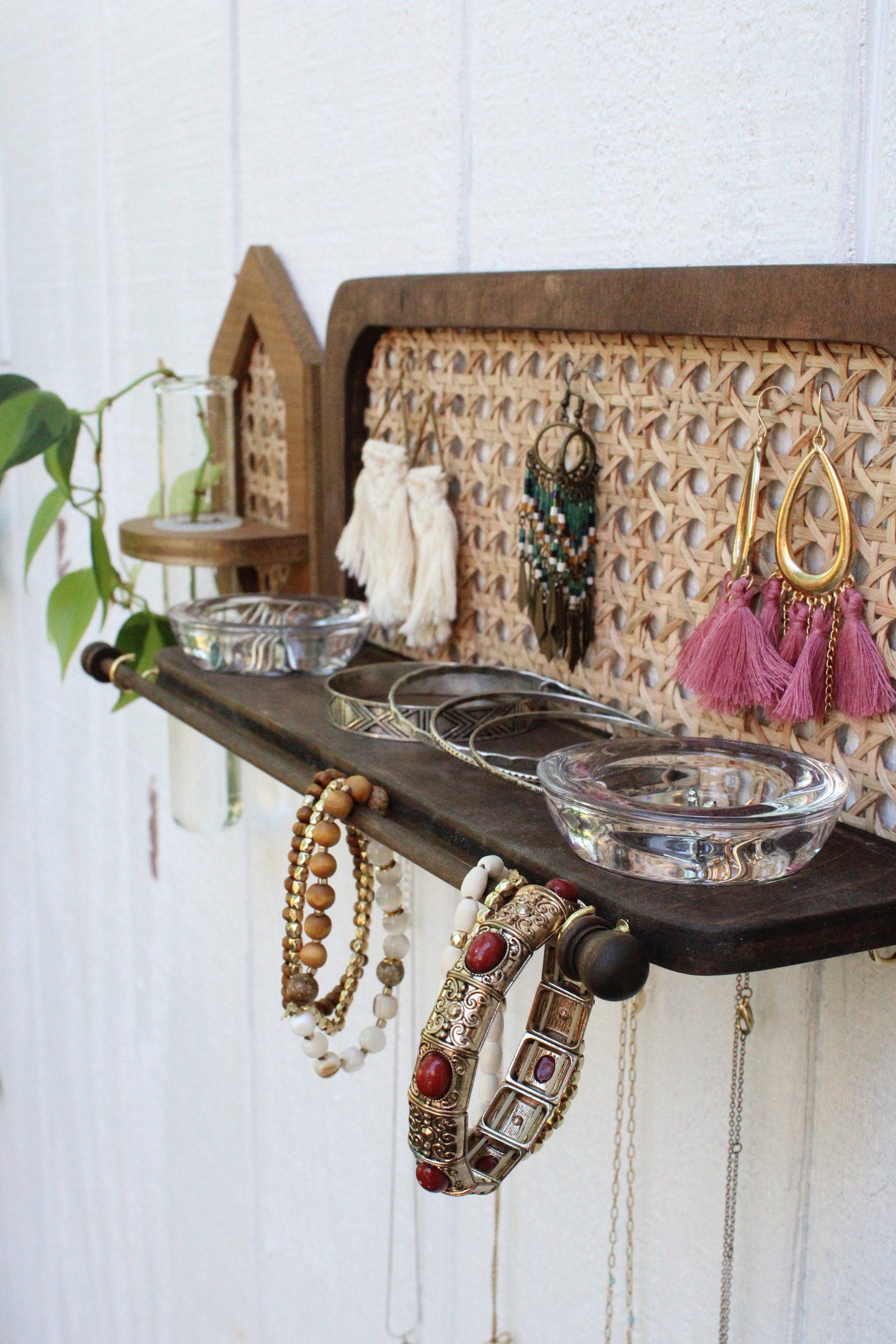 Rattan Jewelry Organizer Wall Hanging