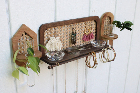 Rattan Jewelry Organizer Wall Hanging