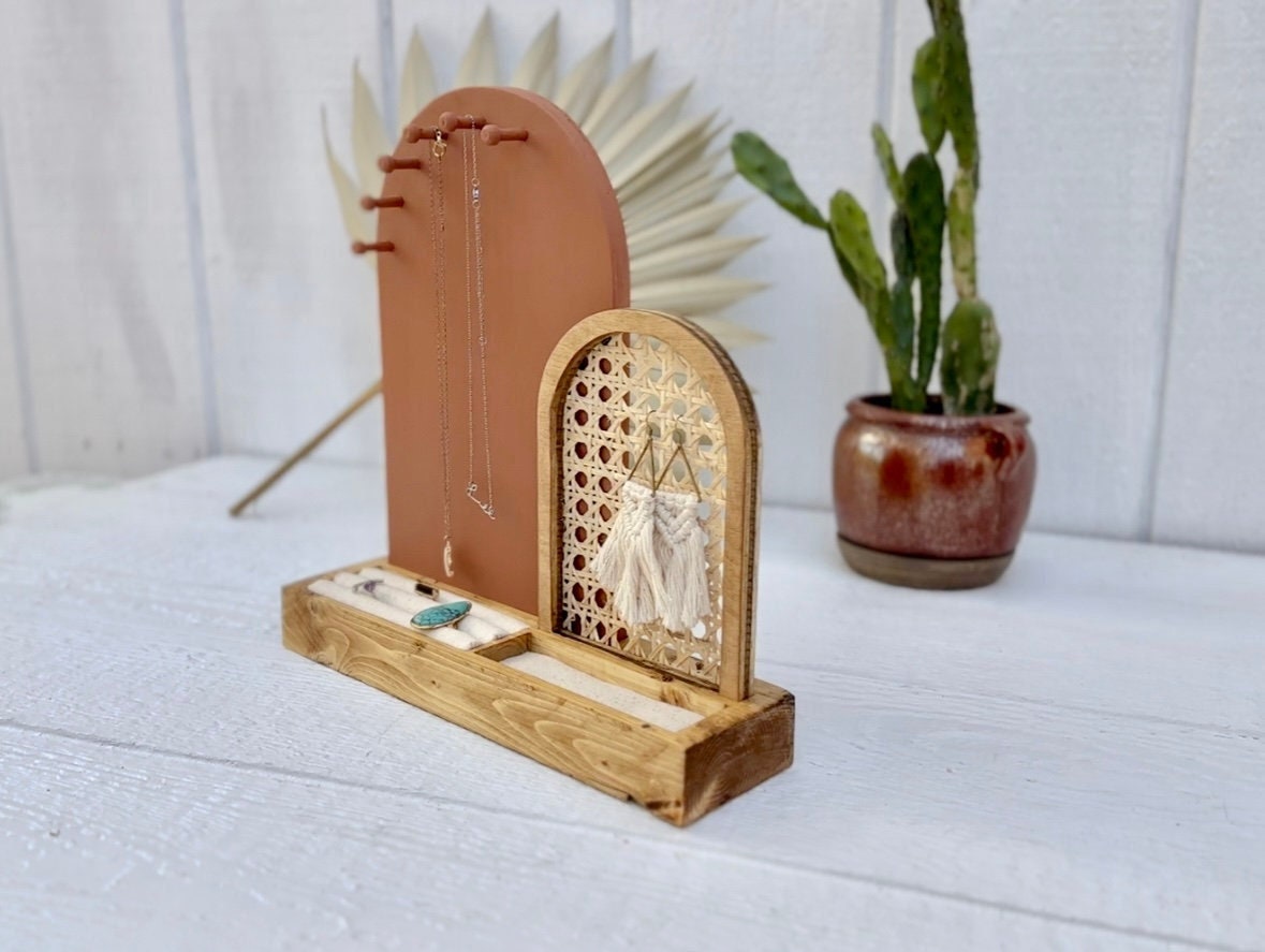 Rattan Jewelry Organizer - Cane Arch Jewelry Organizer - Boho Jewelry Organizer - Earring Storage - Necklace Storage - Gift For Her