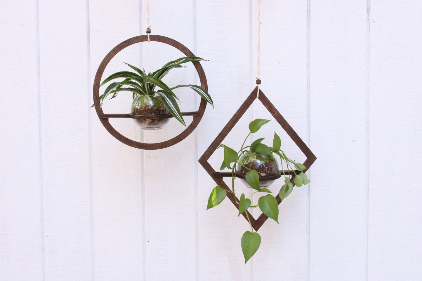 Wood Hanging Planter - Geometric Planter - Modern Boho Planter - Moss Planter - Hanging Pot - Indoor Plant Hanger