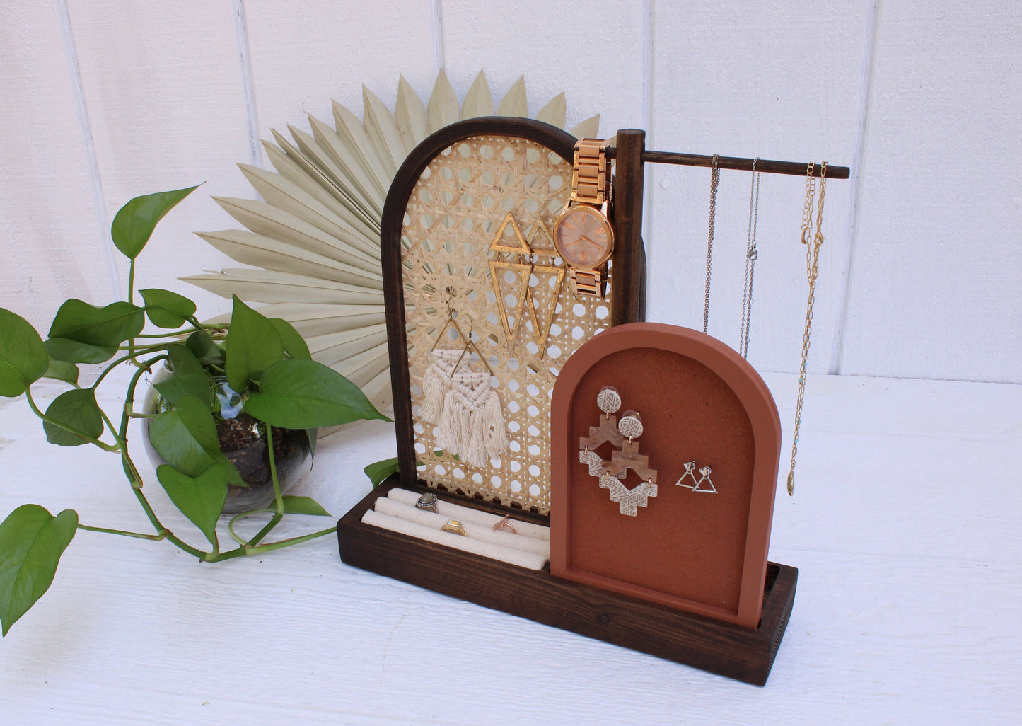 Rattan Jewelry Organizer - Cane Arch Jewelry Organizer - Boho Jewelry Organizer - Earring Storage - Necklace Storage