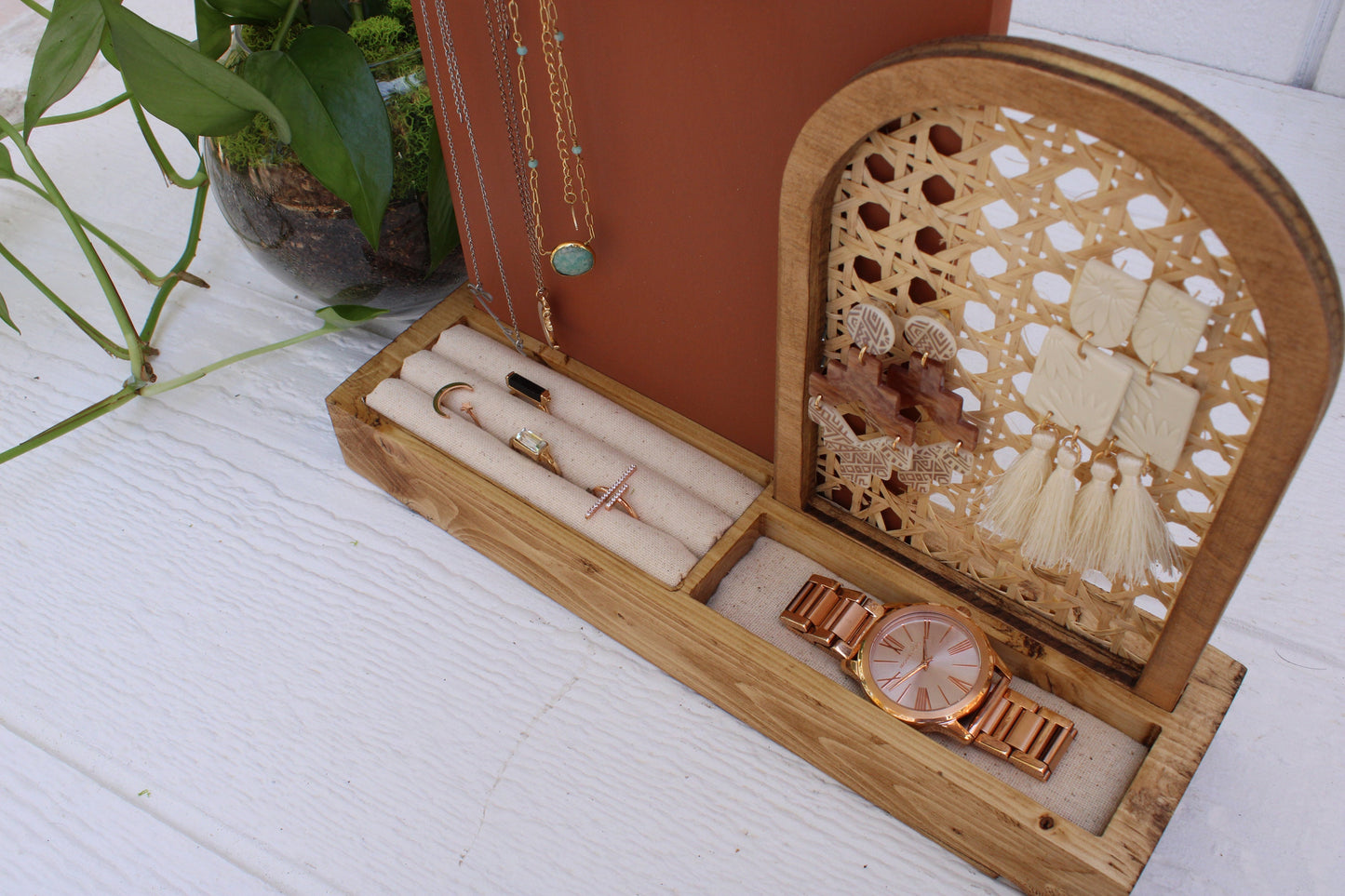 Rattan Jewelry Organizer - Cane Arch Jewelry Organizer - Boho Jewelry Organizer - Earring Storage - Necklace Storage - Gift For Her