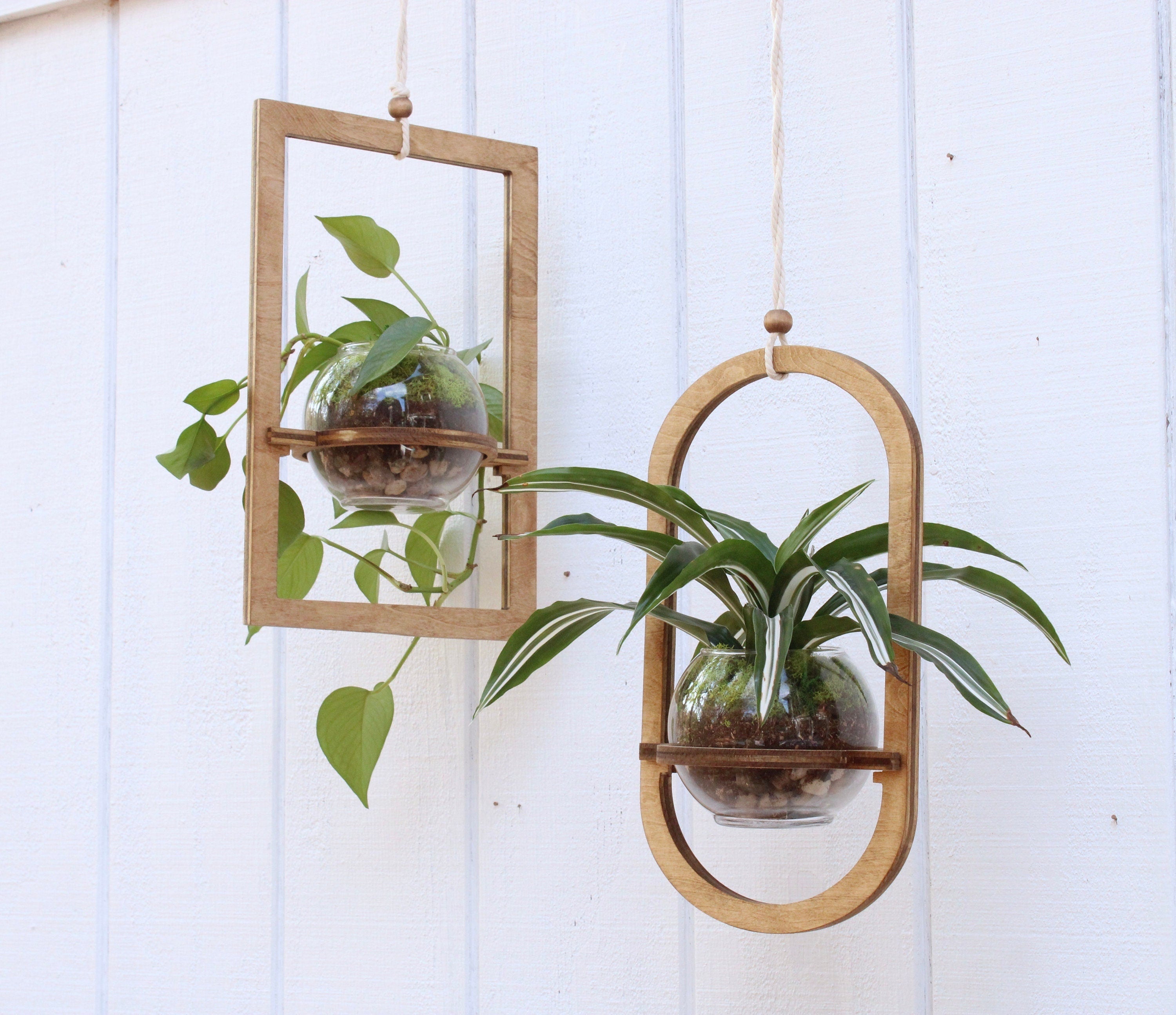 wood hanging planter stand Wood Hanging Planter - Geometric Planter - Modern Boho Planter - Moss Planter - Hanging Pot