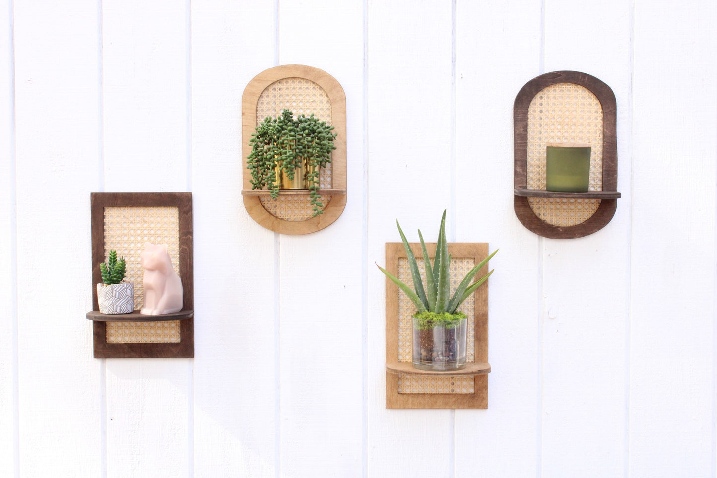 Rattan Plant Shelf - Cane Wall Planter - Rattan Sconce - Boho Rattan