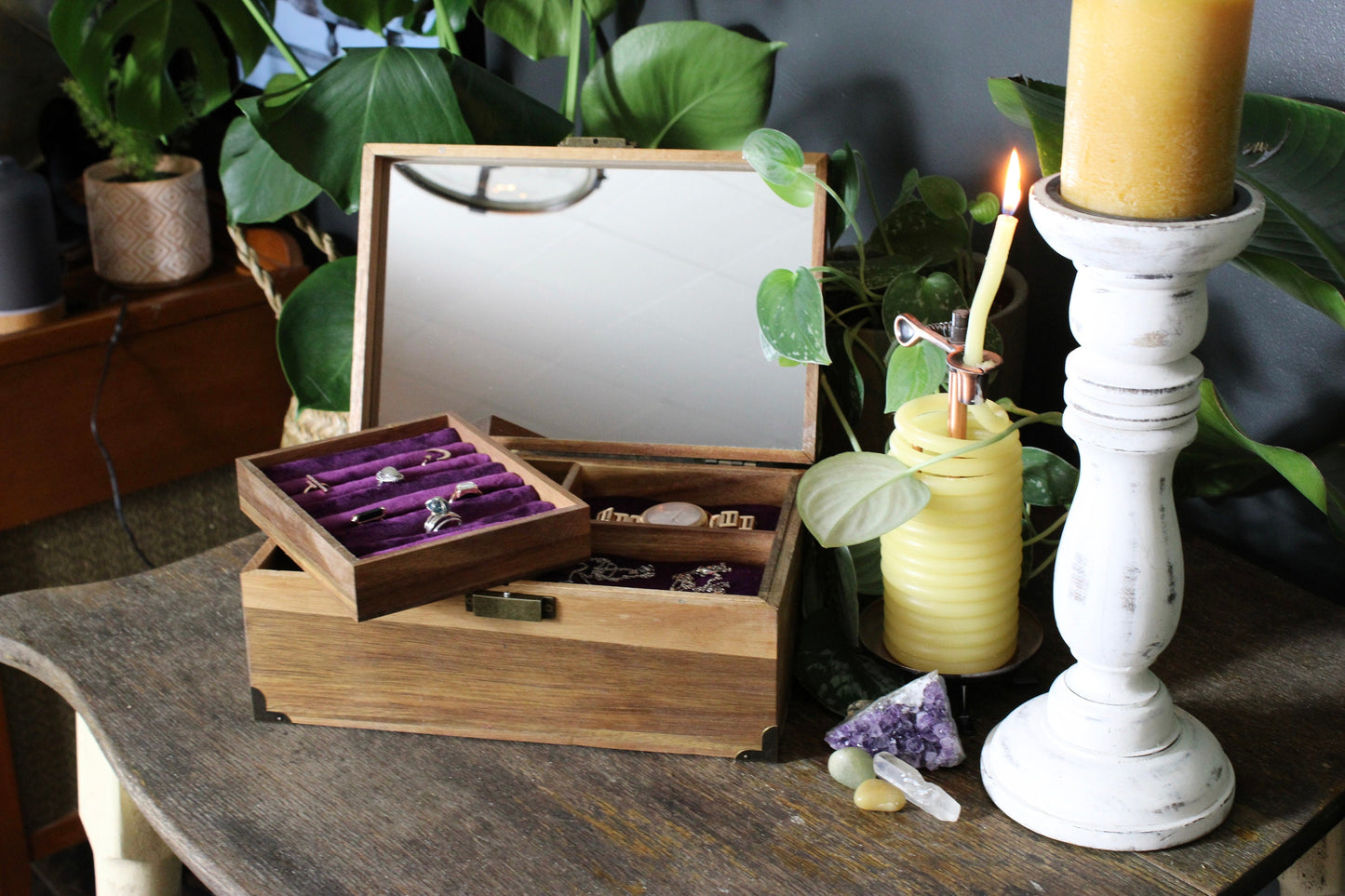 Birth Flower Personalized Acacia Wood Jewelry Box - Velvet Jewelry Box - Custom Jewelry Box - Jewelry Storage - Gifts for Women