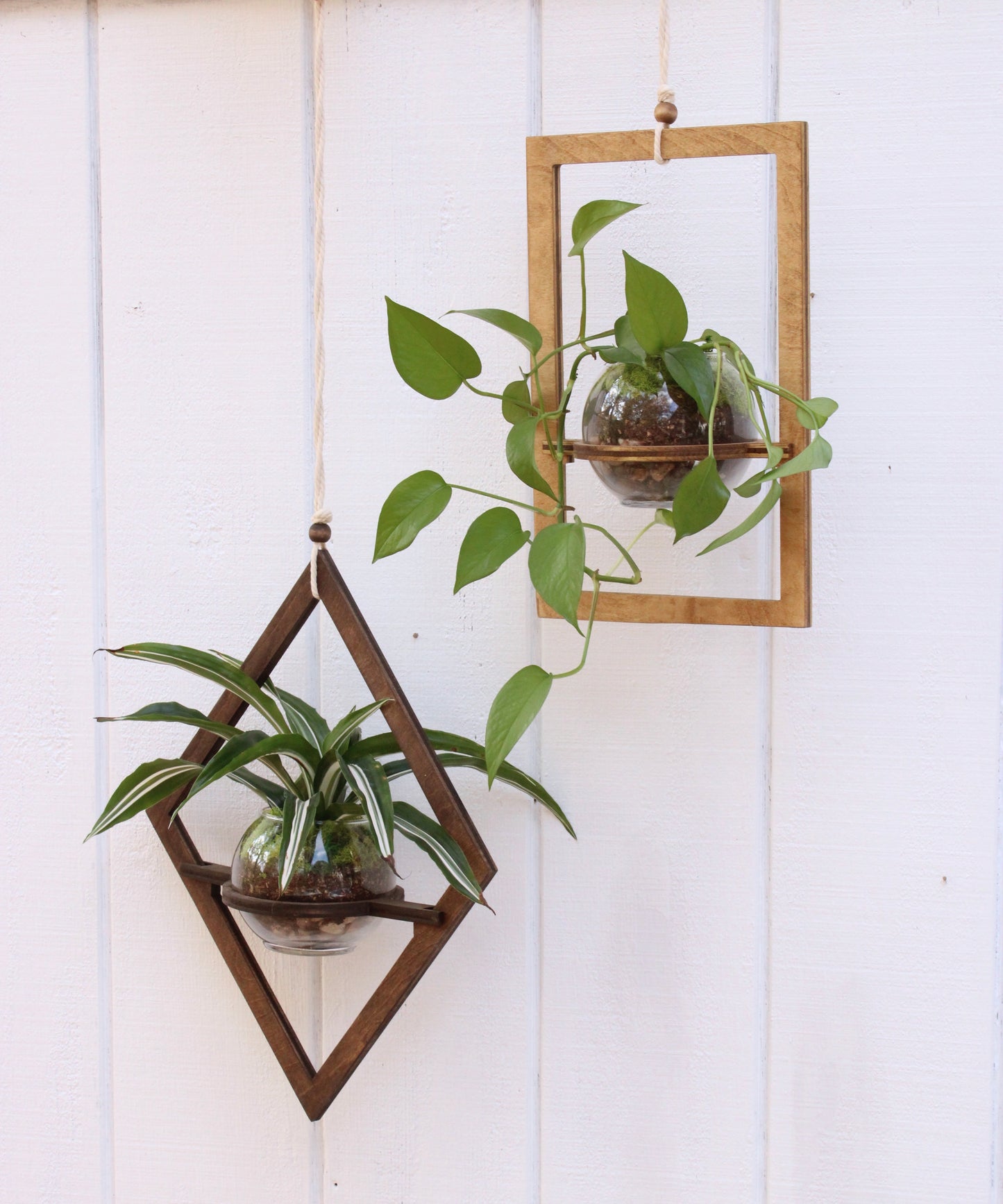 Wood Hanging Planter - Geometric Planter - Modern Boho Planter - Moss Planter - Hanging Pot - Indoor Plant Hanger