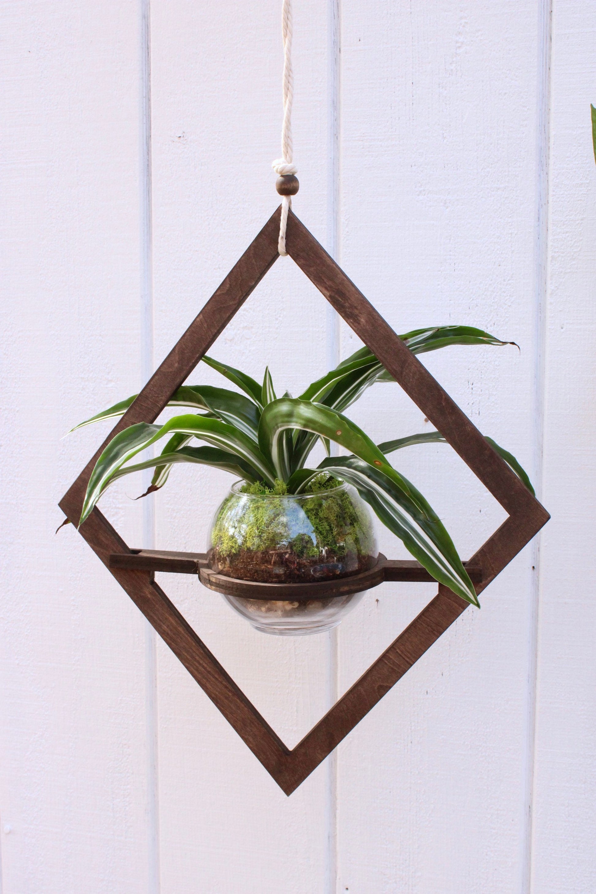 indoor hanging planter modern Wood Hanging Planter - Geometric Planter - Modern Boho Planter