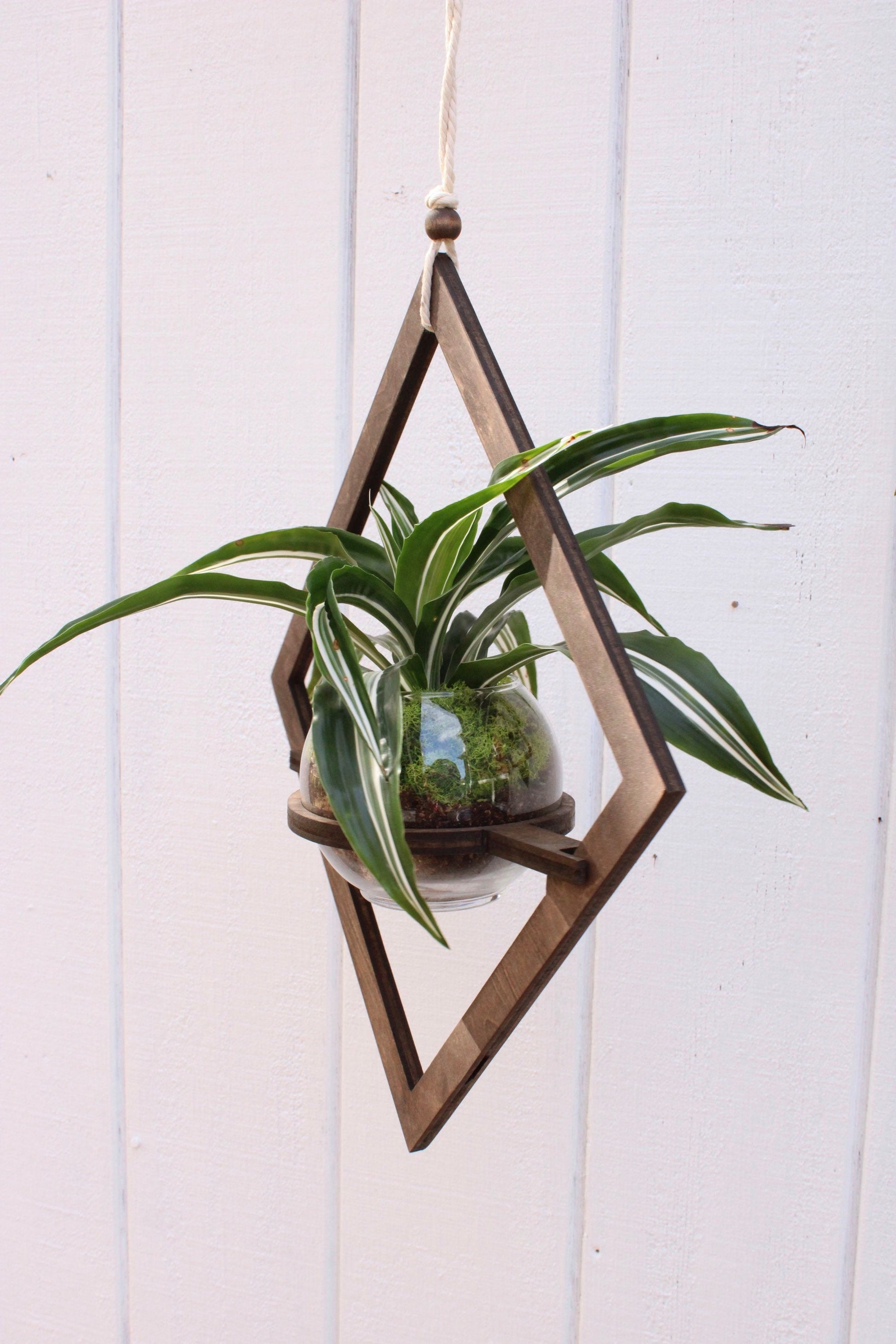 rae dunn hanging planter Wood Hanging Planter - Geometric Planter - Modern Boho Planter