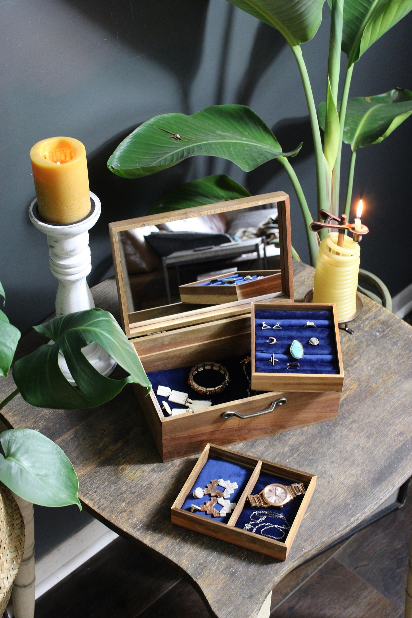 Acacia Wood Jewelry Box - Velvet Jewelry Box - Wooden Jewelry Case - Custom Jewelry Box - Jewelry Storage - Gifts for Women